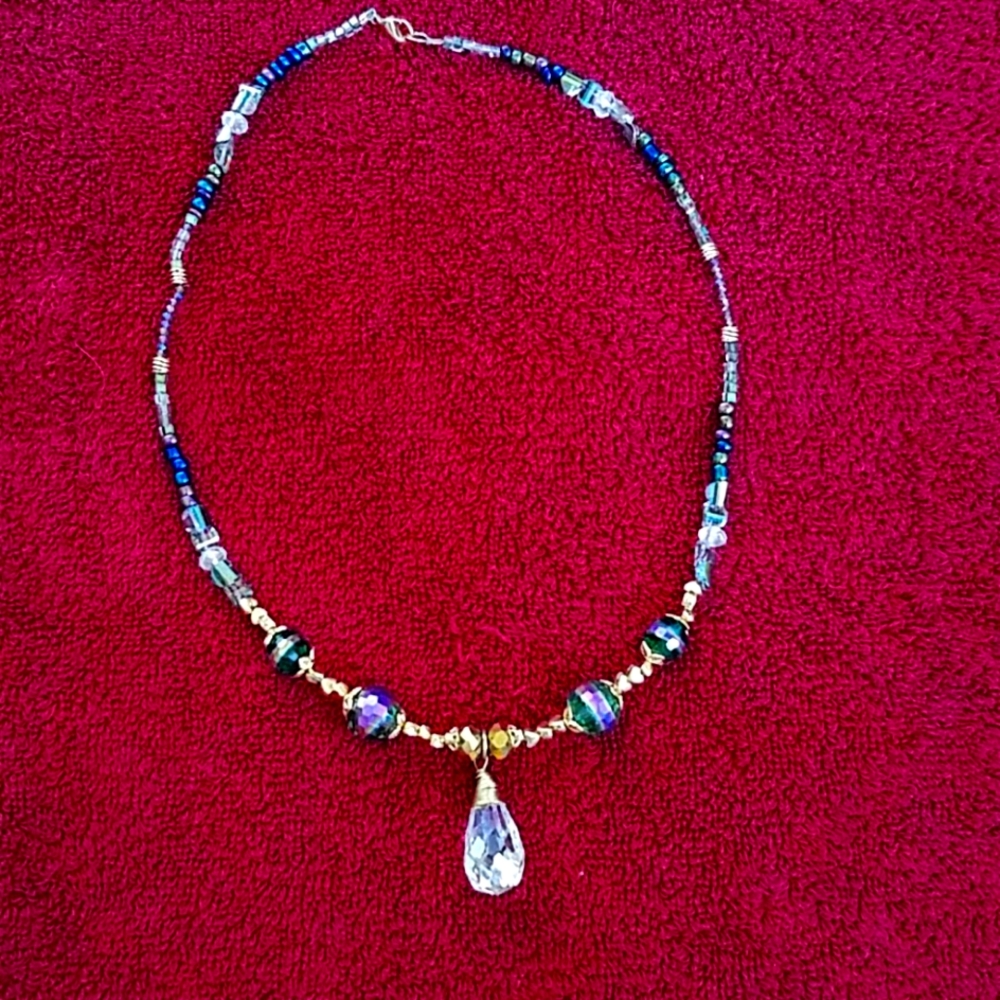 Glass beaded handmade multi colored 18 inch neckla